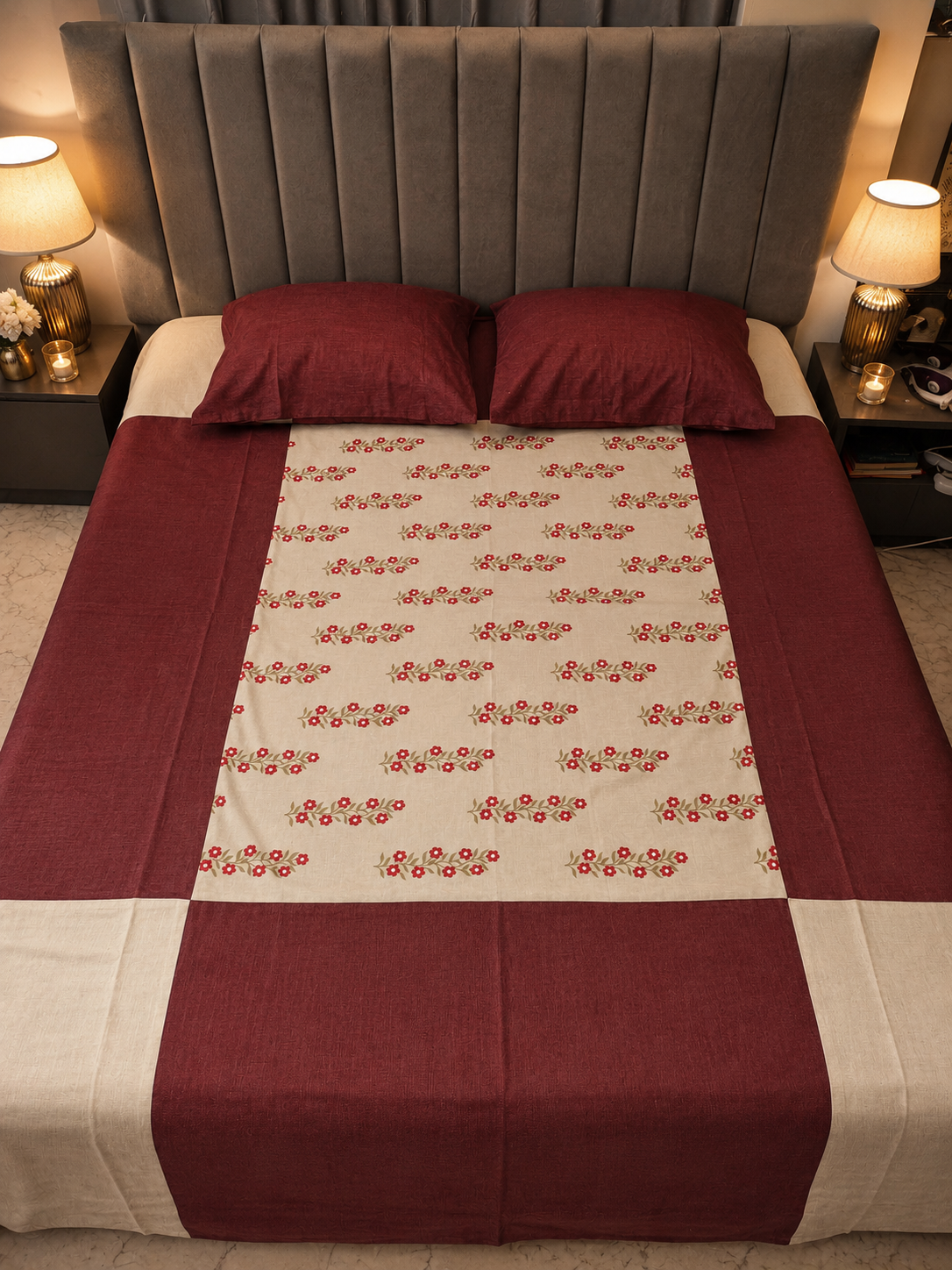 077 Heavy Embroidered Luxury Bedcover-3pc set - Image 1