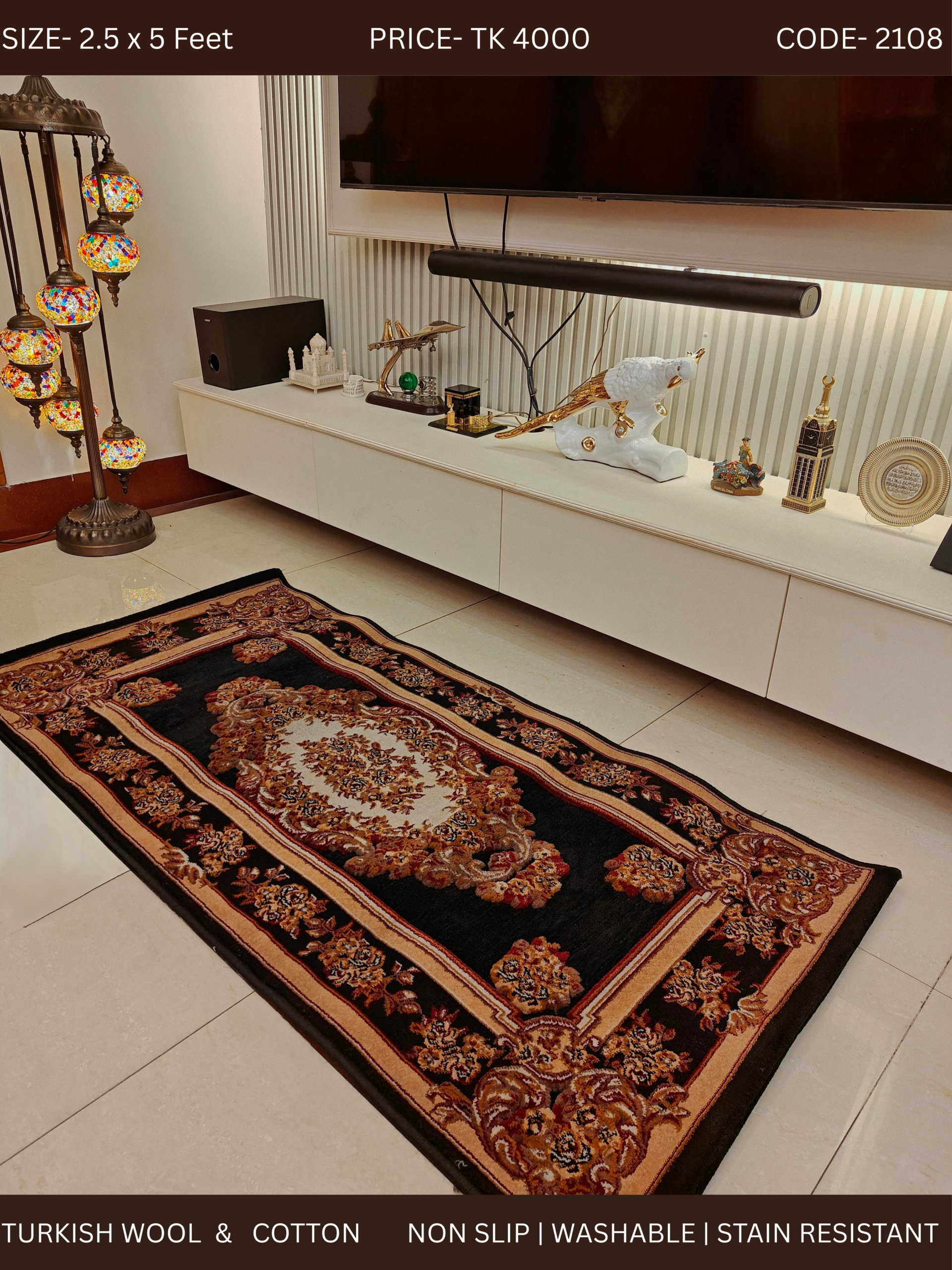2108-2 Turkish Carpet- Wool & Cotton Weave- 2.5/5 feet - Image 1