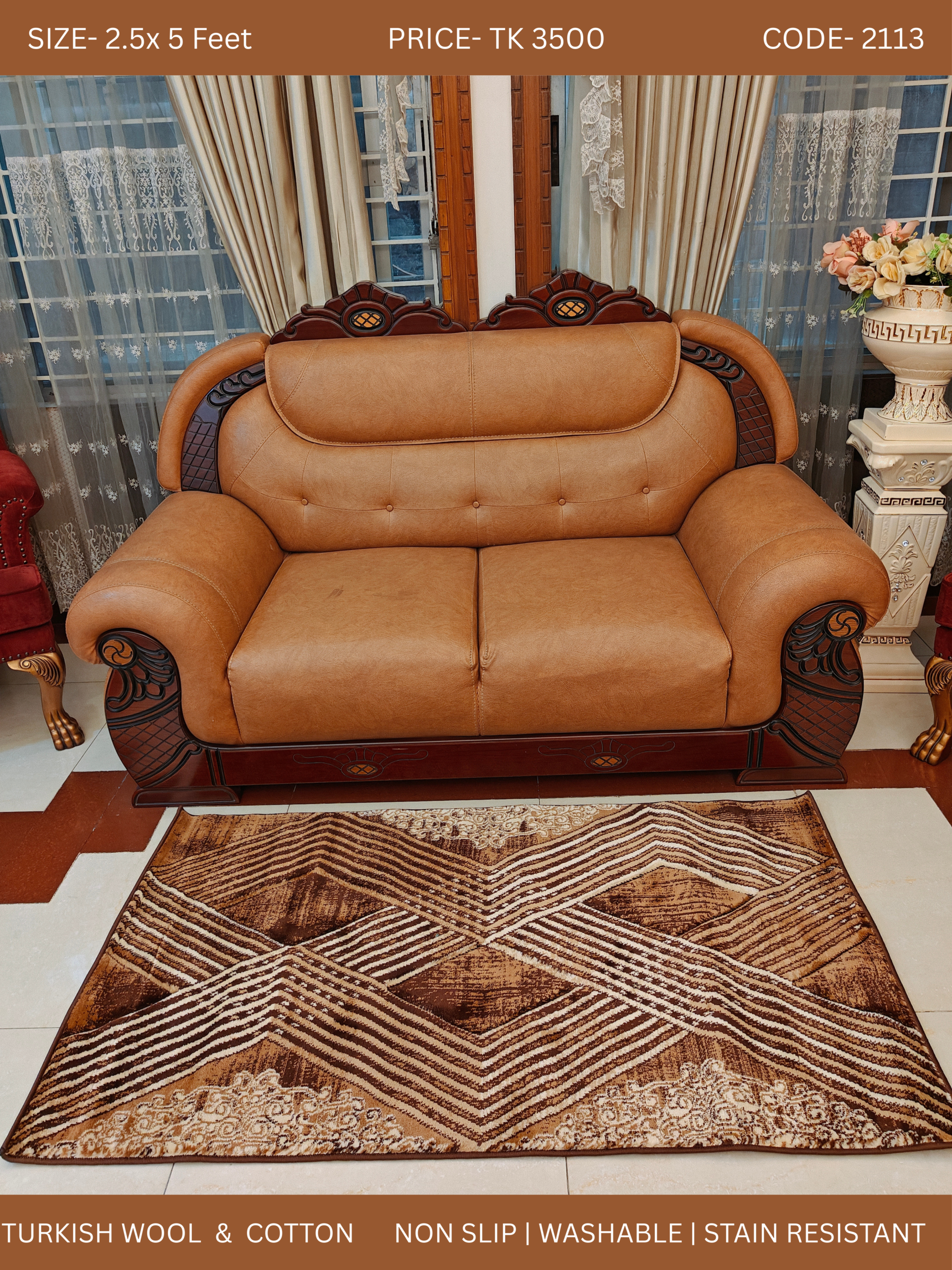 2113-1 Turkish Carpet- Wool & Cotton Weave-2.5 X 5 feet - Image 1
